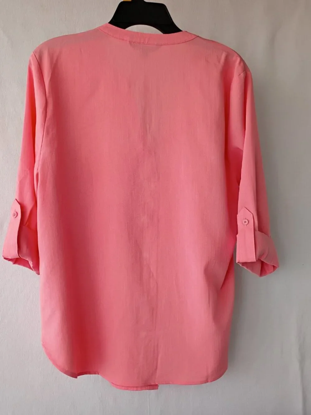 Mario Serrani Italy Pink Button Front Blouse L Roll Tab Sleeve Lightweight